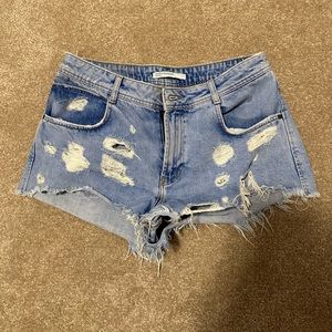 Zara Trafaluc Denim Makers Blue Ripped Jean Shorts